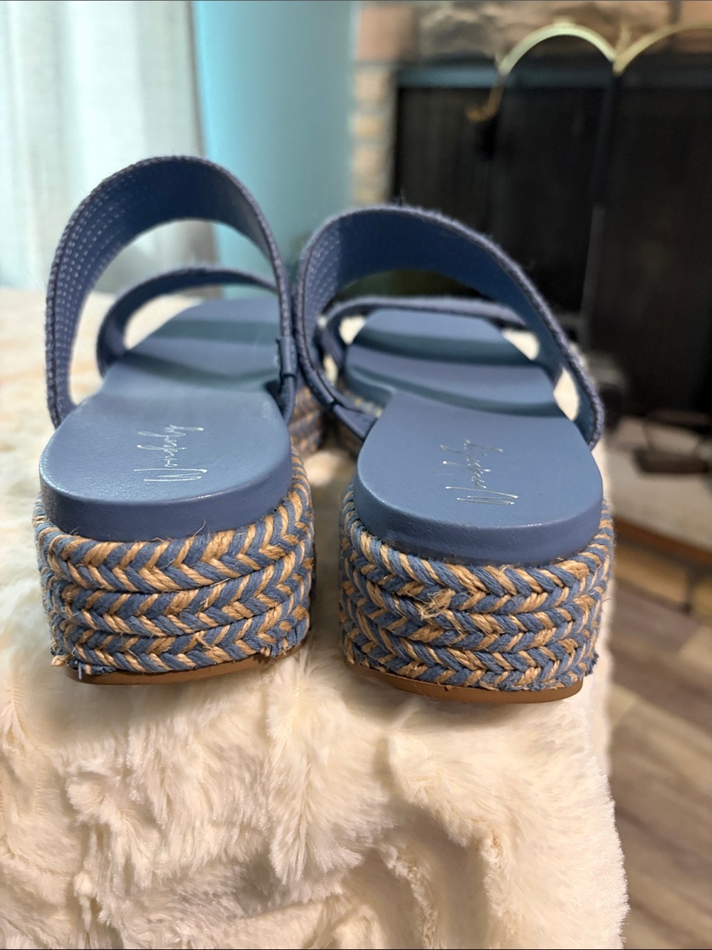Wonderly Navy Woven Double-Strap Platform Sandal - Picture 2 of 4